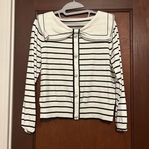 Adrianna Papell Long Sleeve Sailor Collar Popover Sweater